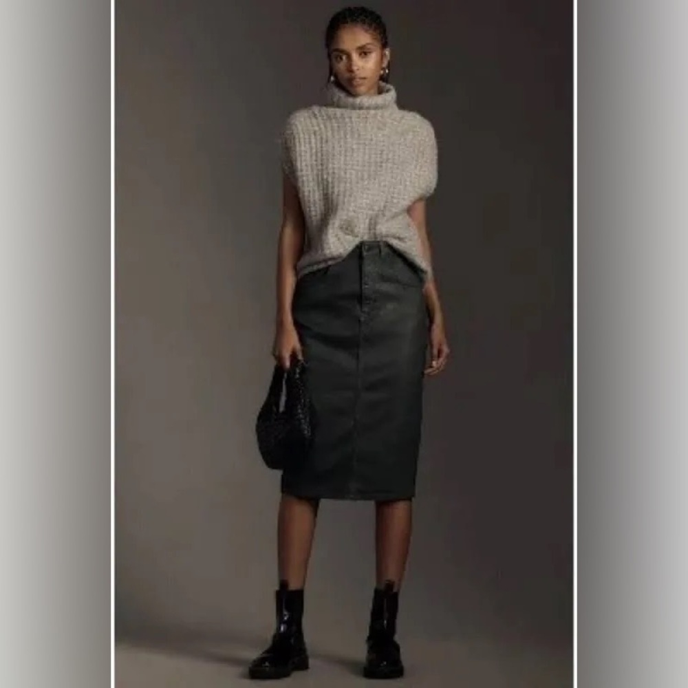 Pilcro Coated Denim Pencil Skirt Green size 4